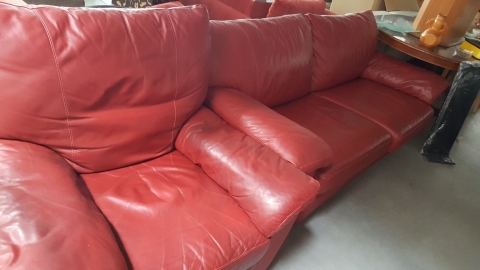 Sofa, Leder, Couch, Ledercouch, rot, 