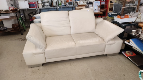 Couch, Sofa, Ledercouch, weiss, 