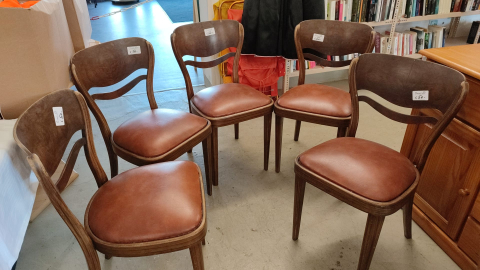 Sessel, Holzsessel, Ledersessel, braun, 