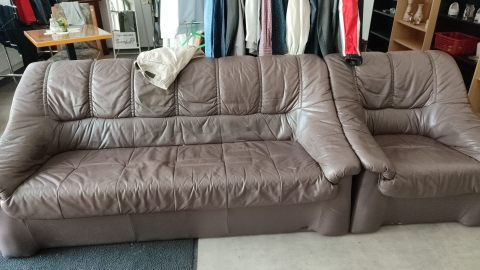 Sofa, Ledersofa, Couch, Ledercouch, grau, 
